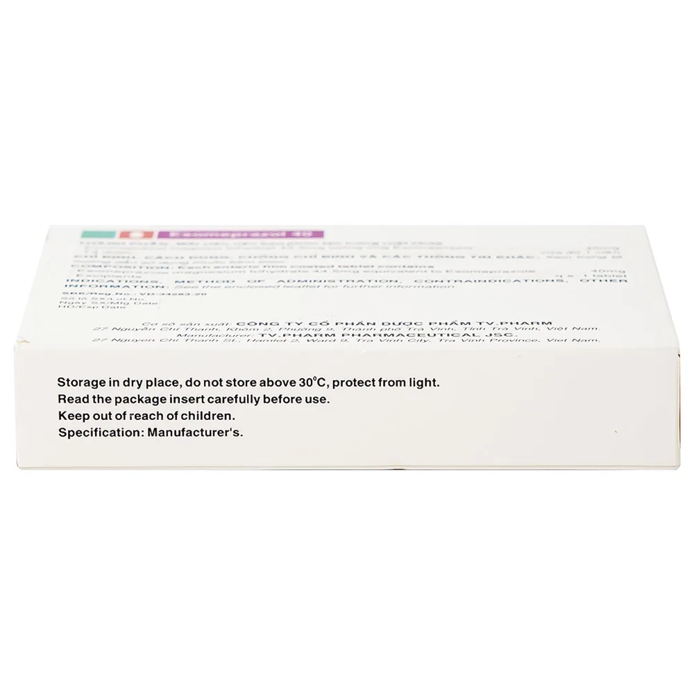Hình ảnh Thuốc Esomeprazol 40 Tv.Pharm điều trị loét dạ dày, trào ngược dạ dày, thực quản (3 vỉ x 10 viên)