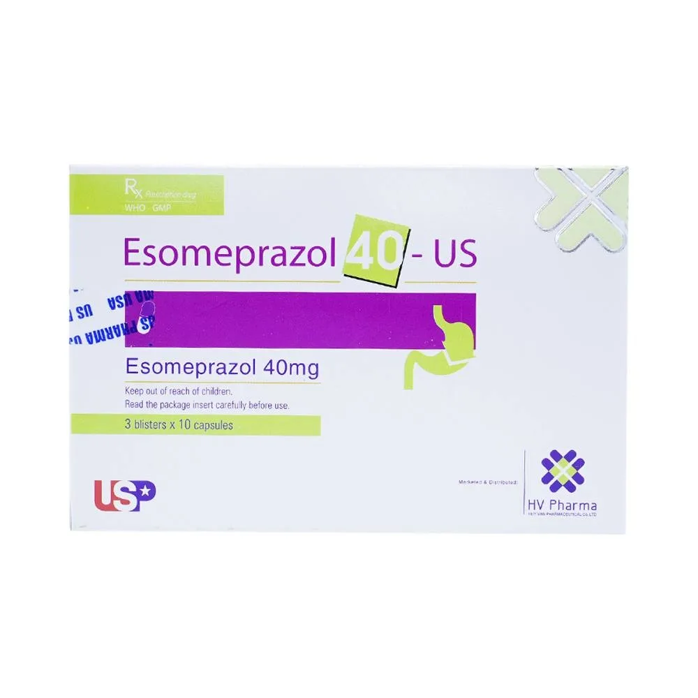 Hình ảnh Thuốc Esomeprazol 40-US điều trị trào ngược dạ dày, thực quản (3 vỉ x 10 viên)