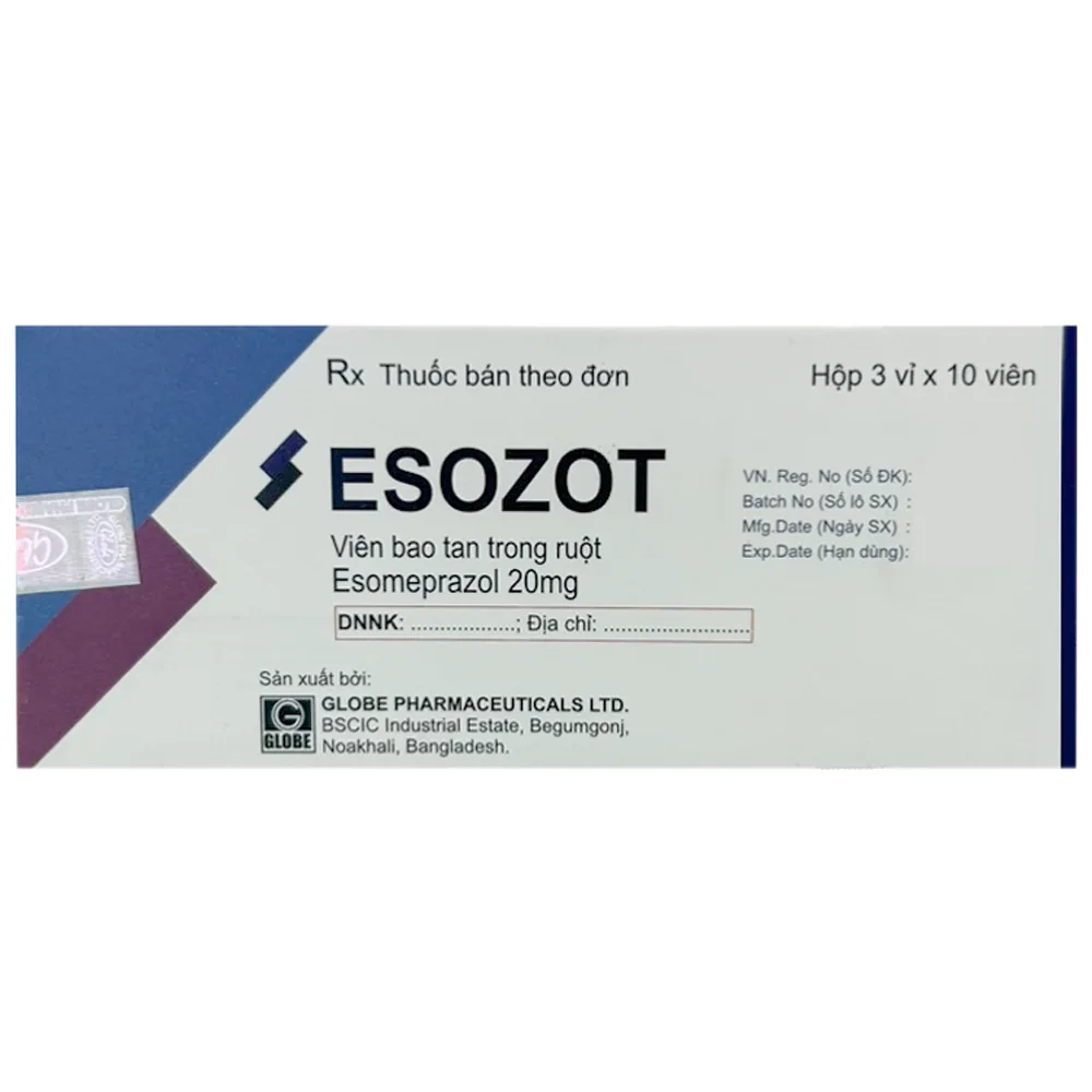 Hình ảnh Thuốc Esozot Globe điều trị vết loét thực quản do trào ngược (3 vỉ x 10 viên)