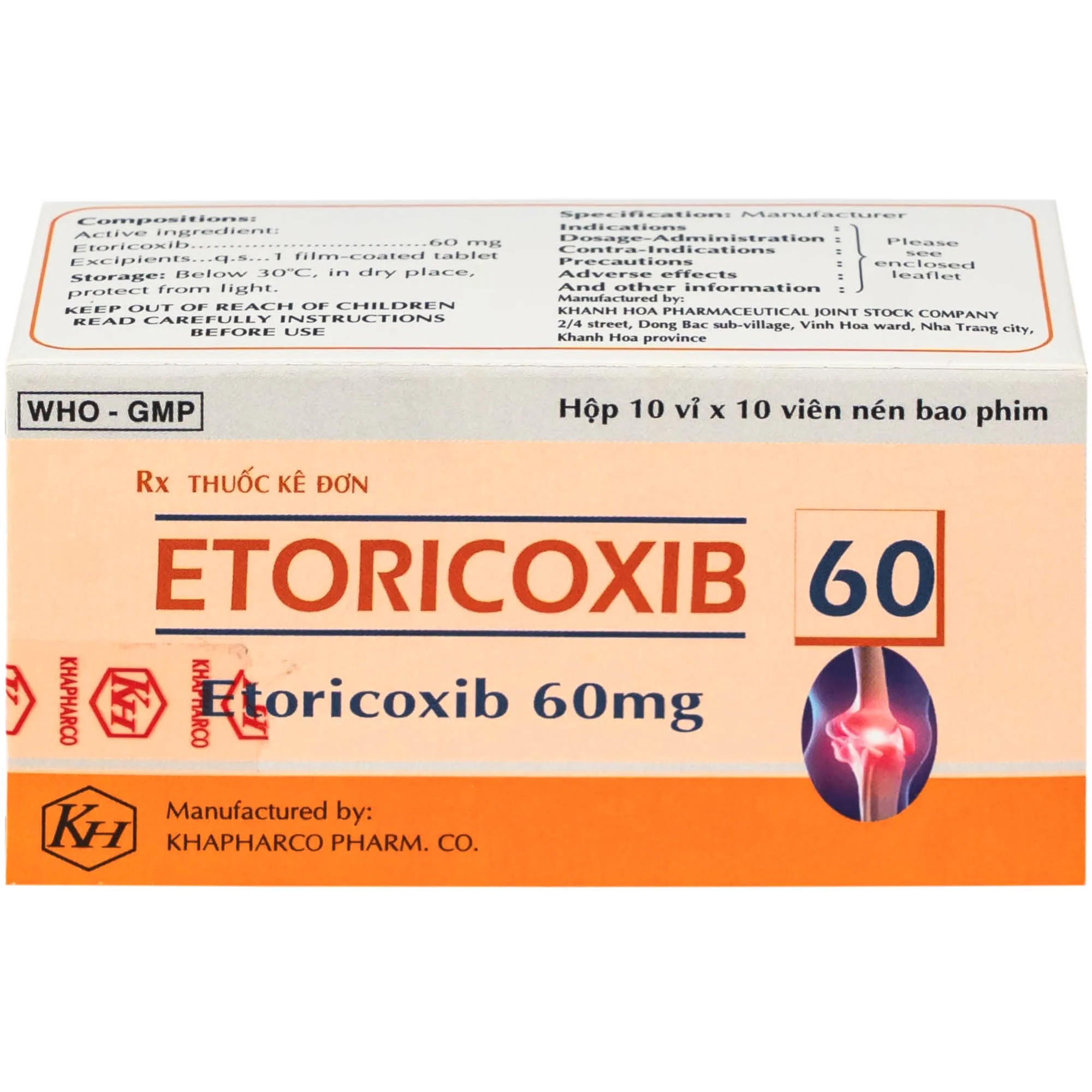 Hình ảnh Thuốc Etoricoxib Khapharco 60mg điều trị viêm khớp (10 vỉ 10 viên)