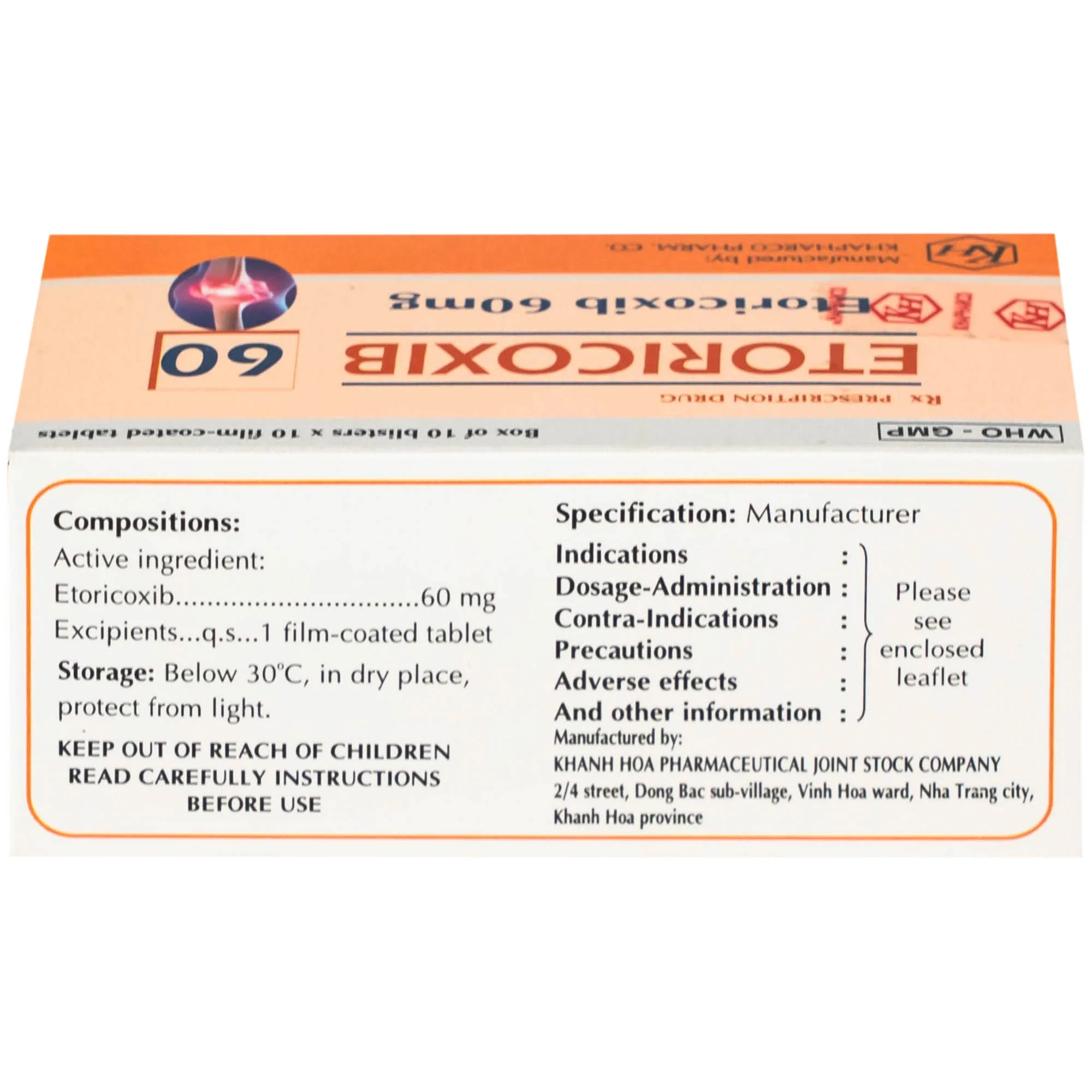 Hình ảnh Thuốc Etoricoxib Khapharco 60mg điều trị viêm khớp (10 vỉ 10 viên)