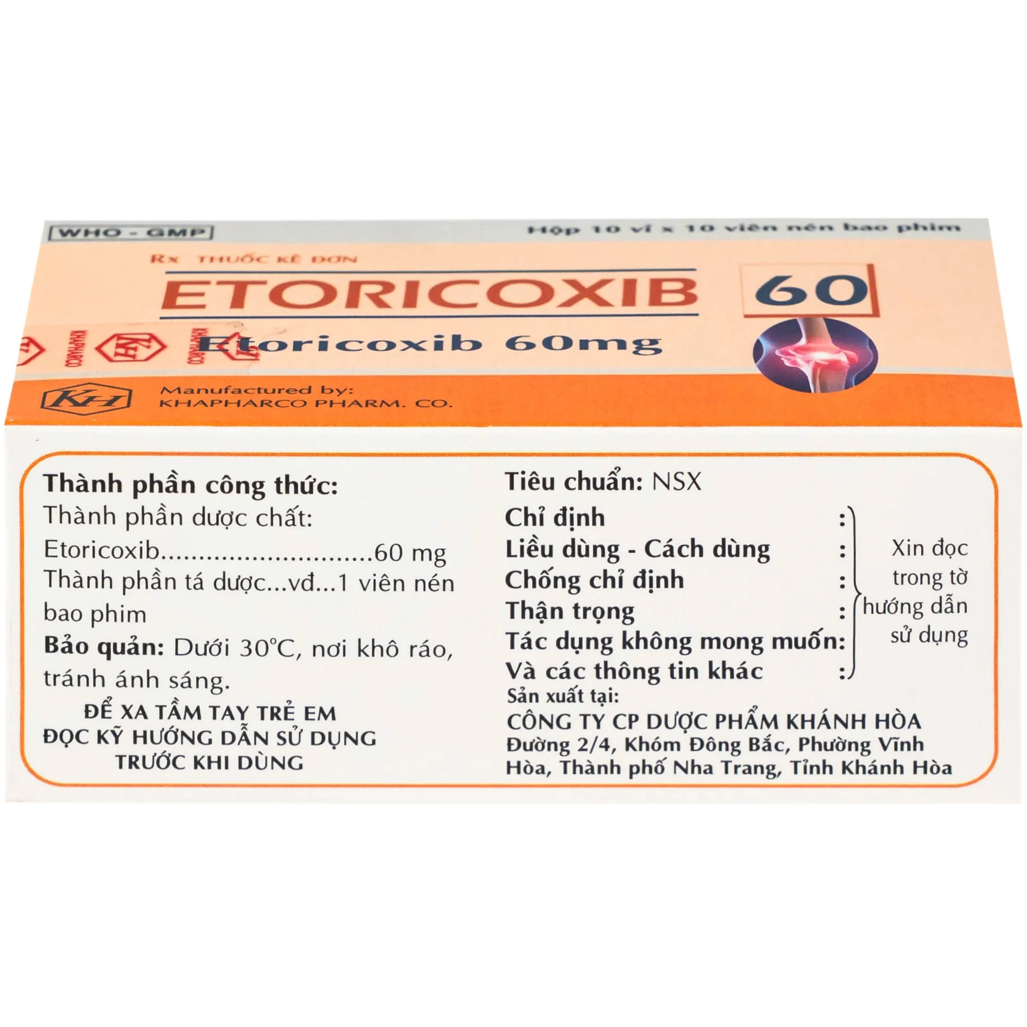 Hình ảnh Thuốc Etoricoxib Khapharco 60mg điều trị viêm khớp (10 vỉ 10 viên)