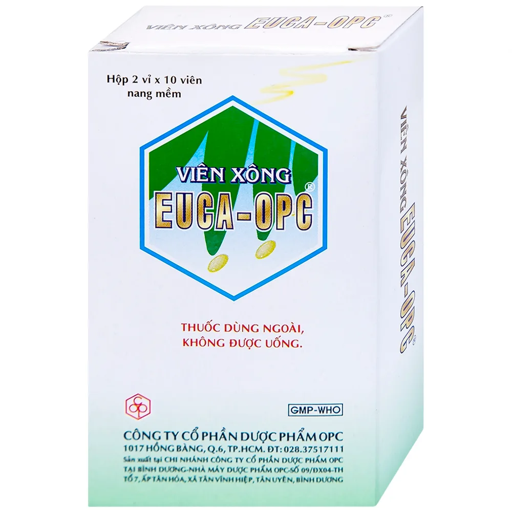 Hình ảnh Viên xông Euca-OPC điều trị cảm mạo, cảm cúm, sát trùng mũi họng (2 vỉ x 10 viên)