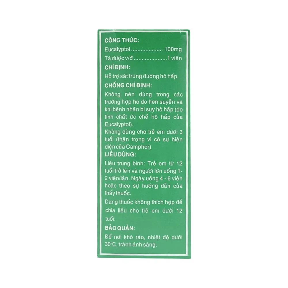 Hình ảnh Thuốc Eucalyptin Dược 3/2 sát trùng đường hô hấp (10 vỉ x 10 viên)
