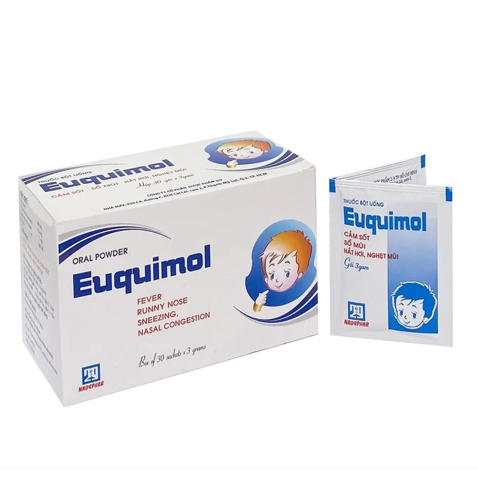 Hình ảnh Thuốc bột Euquimol Nadyphar điều trị cảm sốt, dị ứng theo thời tiết, hắt hơi, nghẹt mũi (3g x 30 gói)