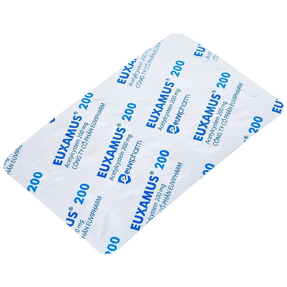 Hình ảnh Thuốc Euxamus 200mg Euvipharm tiêu chất nhầy trong bệnh nhầy nhớt (10 vỉ x 10 viên)