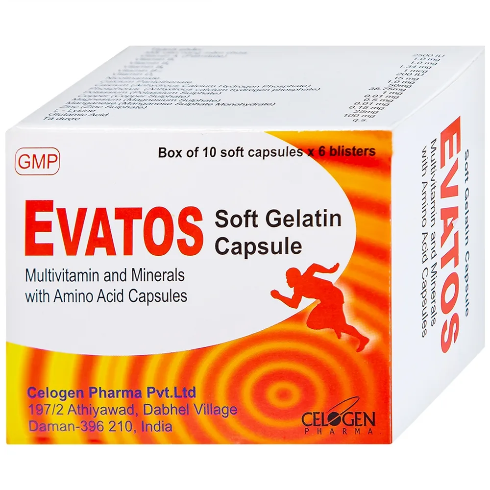 Hình ảnh Thuốc Evatos Celogen Pharma bổ sung Vitamin, chất khoáng và một số acid amin (6 vỉ x 10 viên)
