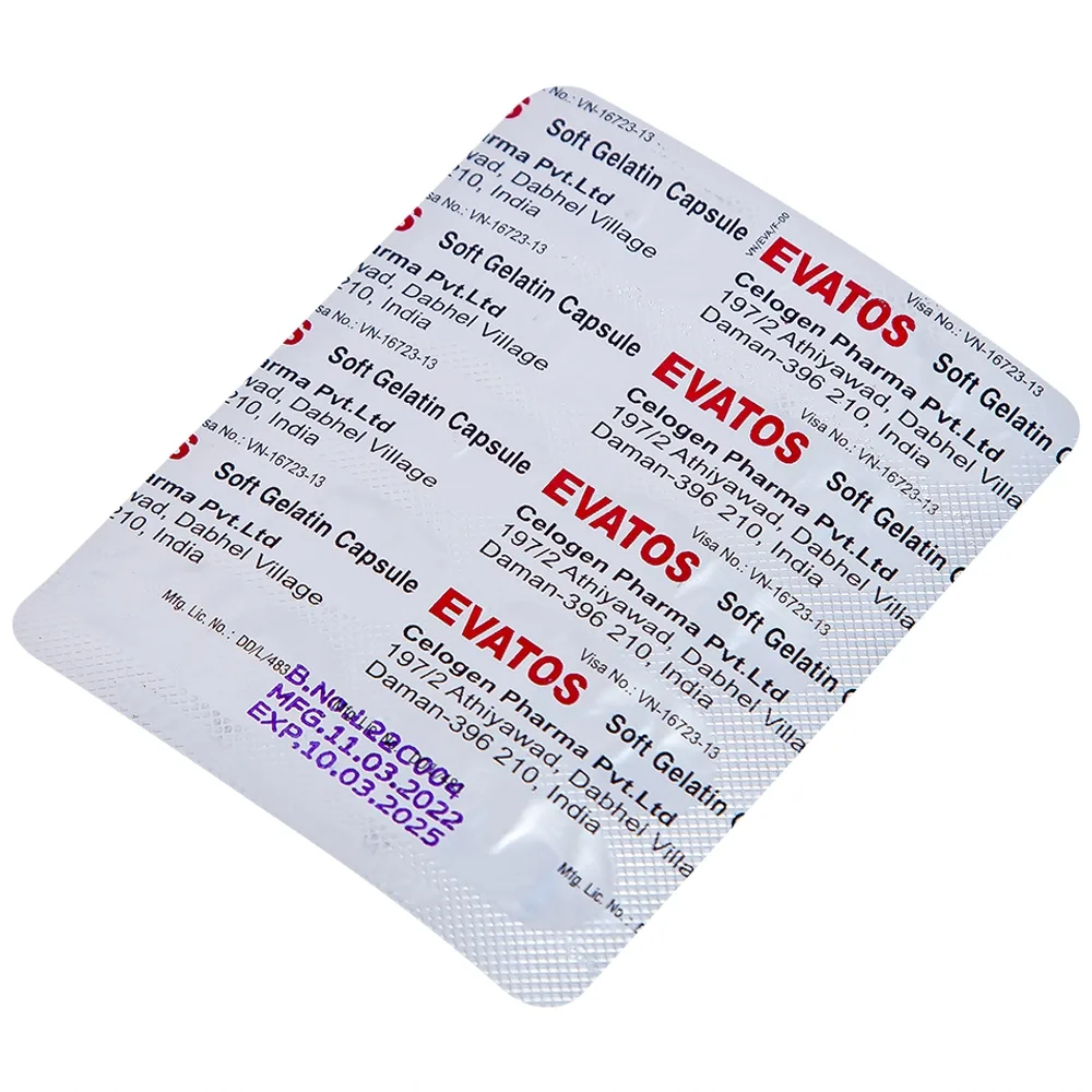 Hình ảnh Thuốc Evatos Celogen Pharma bổ sung Vitamin, chất khoáng và một số acid amin (6 vỉ x 10 viên)
