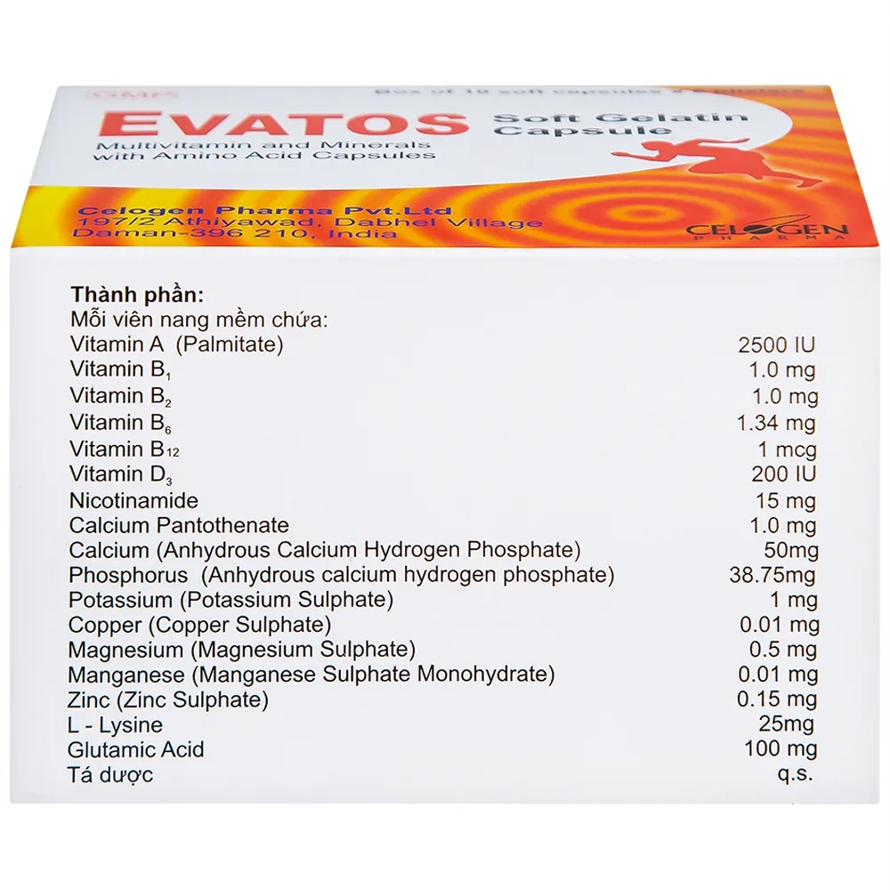 Hình ảnh Thuốc Evatos Celogen Pharma bổ sung Vitamin, chất khoáng và một số acid amin (6 vỉ x 10 viên)