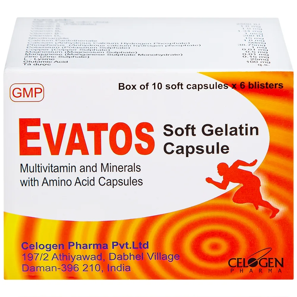 Hình ảnh Thuốc Evatos Celogen Pharma bổ sung Vitamin, chất khoáng và một số acid amin (6 vỉ x 10 viên)
