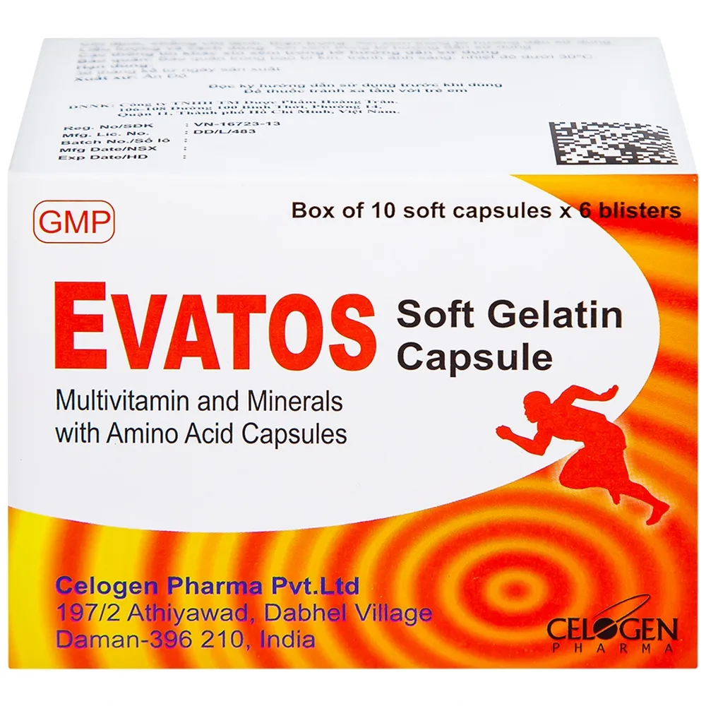 Hình ảnh Thuốc Evatos Celogen Pharma bổ sung Vitamin, chất khoáng và một số acid amin (6 vỉ x 10 viên)