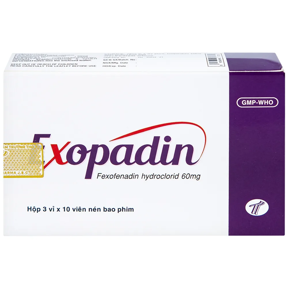 Hình ảnh Thuốc Exopadin 60mg Trường Thọ điều trị viêm mũi dị ứng, mày đay (3 vỉ x 10 viên) 