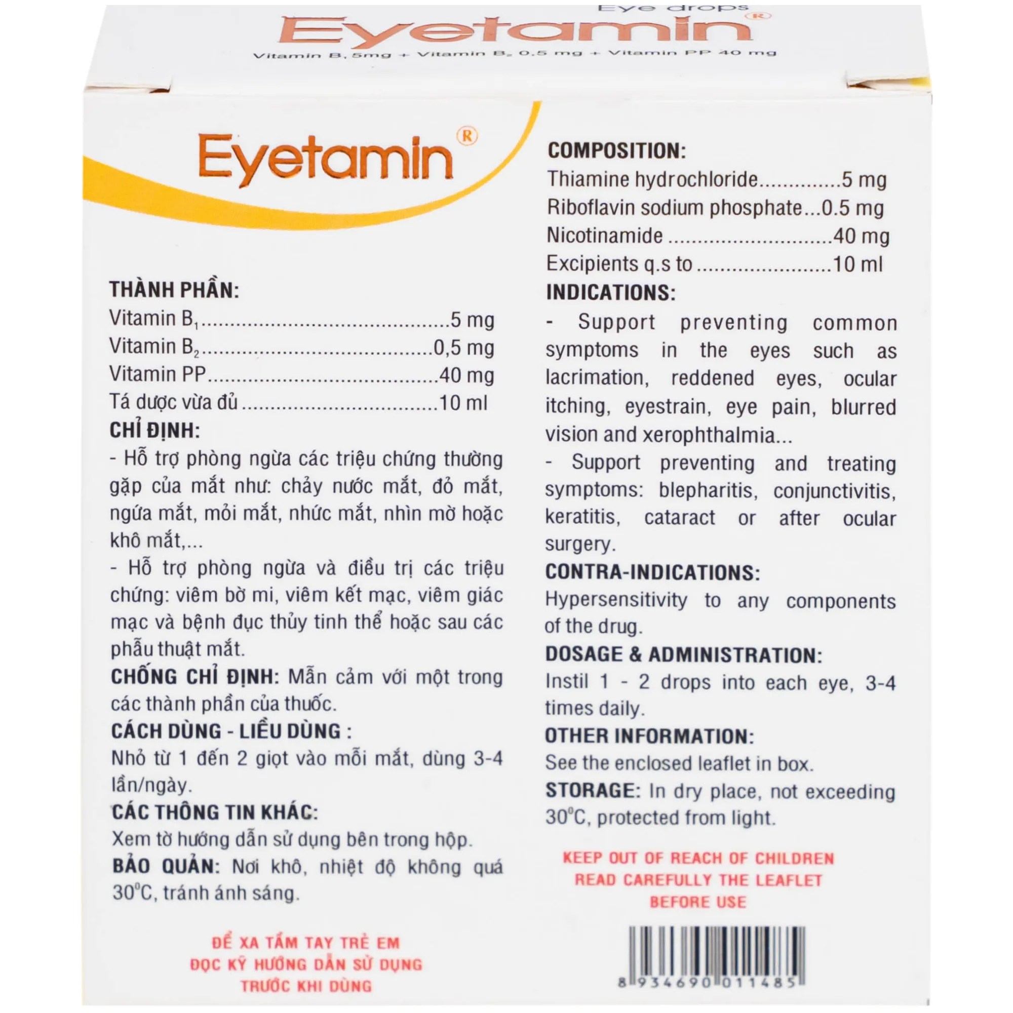 Hình ảnh Dung dịch nhỏ mắt Eyetamin 10ml Bidiphar hỗ trợ phòng ngừa các triệu chứng chảy nước mắt, đỏ mắt 