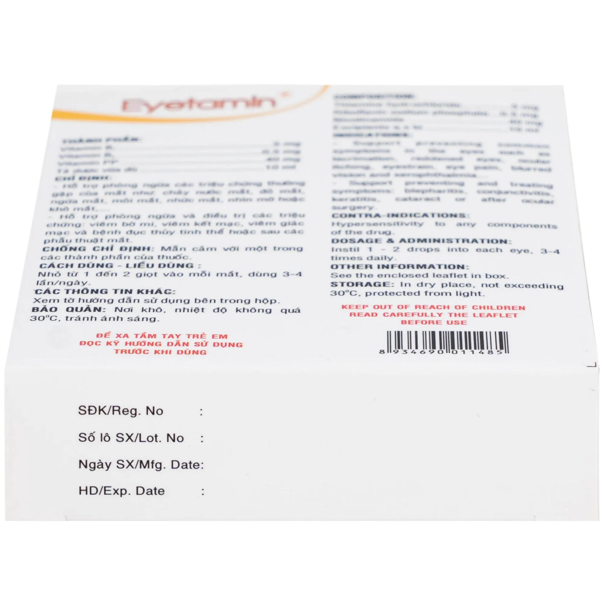 Hình ảnh Dung dịch nhỏ mắt Eyetamin 10ml Bidiphar hỗ trợ phòng ngừa các triệu chứng chảy nước mắt, đỏ mắt 