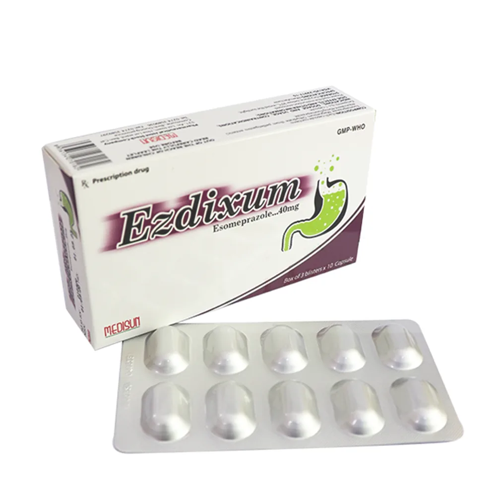 Hình ảnh Thuốc Ezdixum 40mg Medisun điều trị loét dạ dày, tá tràng, bệnh trào ngược dạ dày, thực quản nặng (3 vỉ x 10 viên)