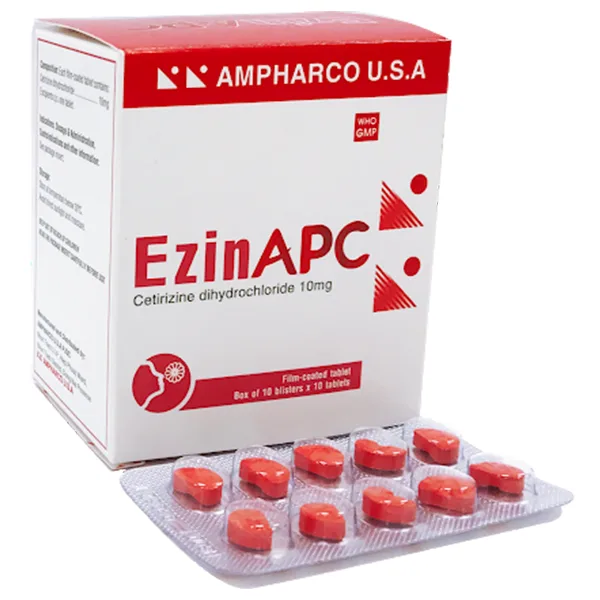 Hình ảnh Thuốc EzinAPC Ampharco điều trị viêm mũi dị ứng, mề đay mạn tính (10 vỉ x 10 viên)