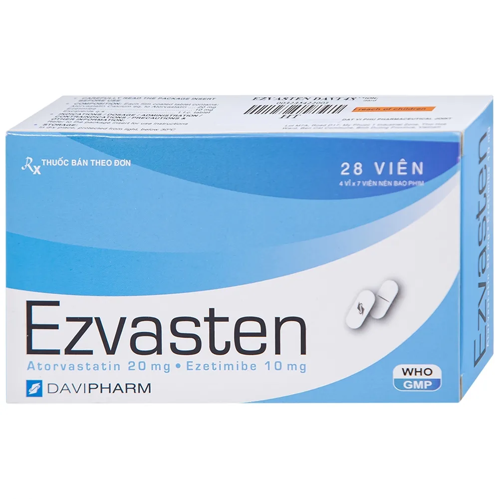 Hình ảnh Thuốc Ezvasten Davipharm điều trị tăng cholesterol máu nguyên phát (4 vỉ x 7 viên)