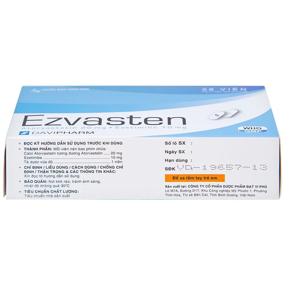 Hình ảnh Thuốc Ezvasten Davipharm điều trị tăng cholesterol máu nguyên phát (4 vỉ x 7 viên)