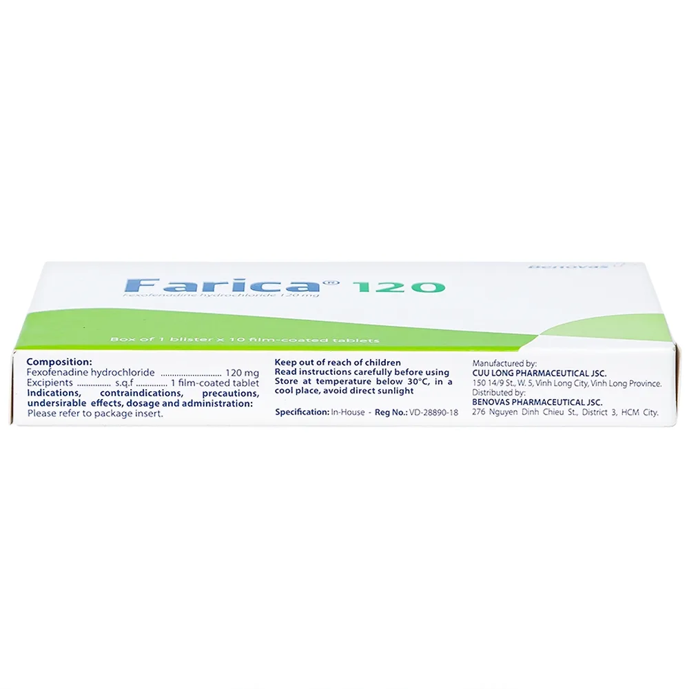 Hình ảnh Thuốc Farica 120 Benovas điều trị viêm mũi dị ứng theo mùa (1 vỉ x 10 viên)