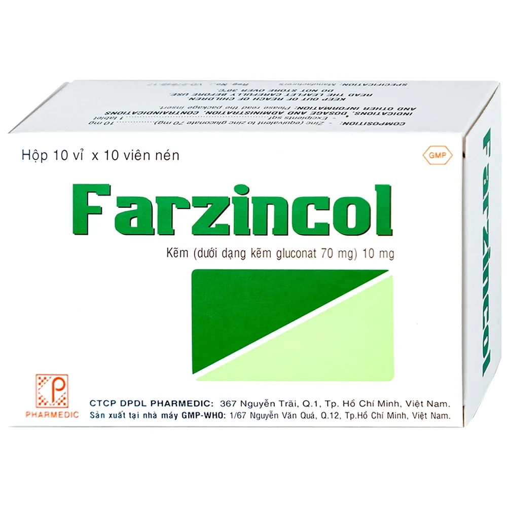 Hình ảnh Thuốc Farzincol Pharmedic điều trị thiếu kẽm (10 vỉ x 10 viên)