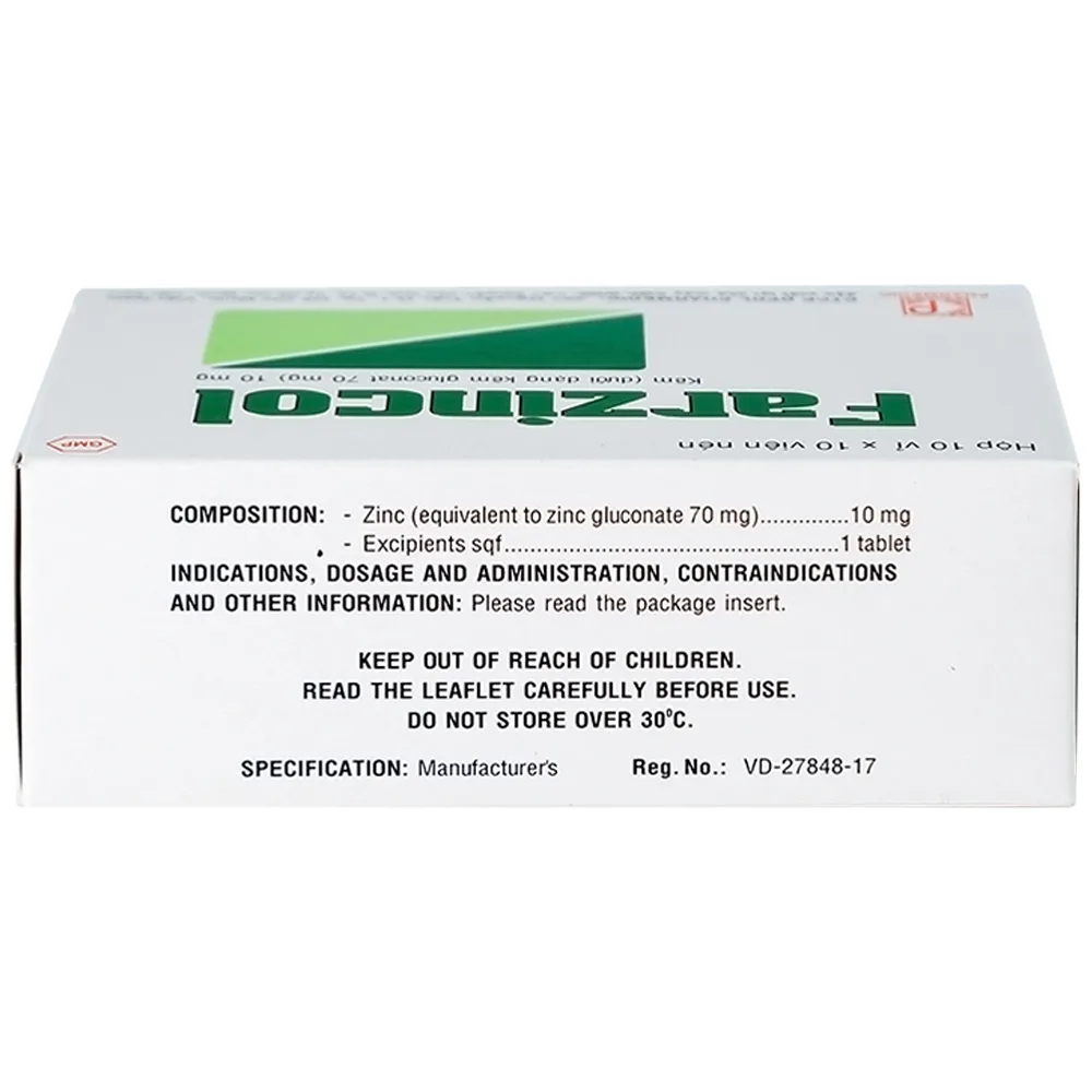 Hình ảnh Thuốc Farzincol Pharmedic điều trị thiếu kẽm (10 vỉ x 10 viên)