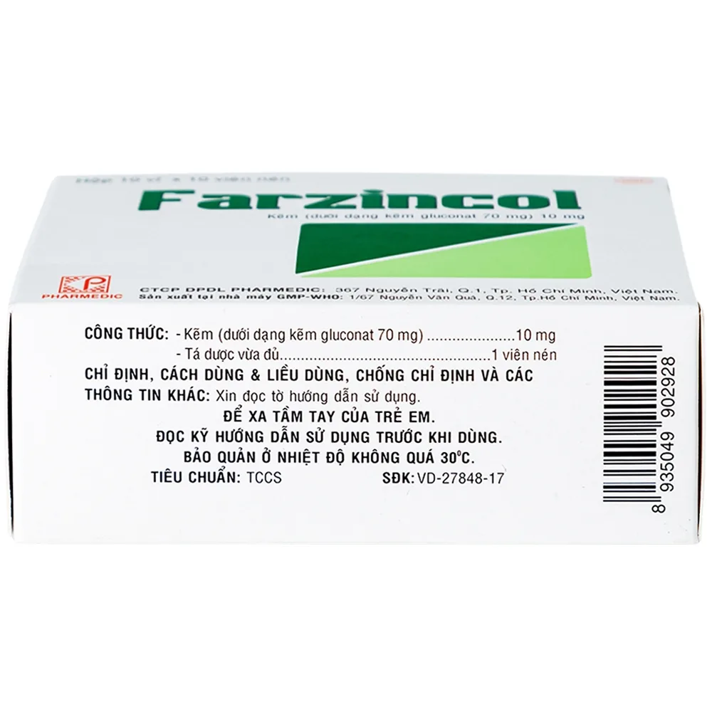 Hình ảnh Thuốc Farzincol Pharmedic điều trị thiếu kẽm (10 vỉ x 10 viên)