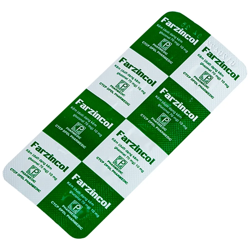 Hình ảnh Thuốc Farzincol Pharmedic điều trị thiếu kẽm (10 vỉ x 10 viên)