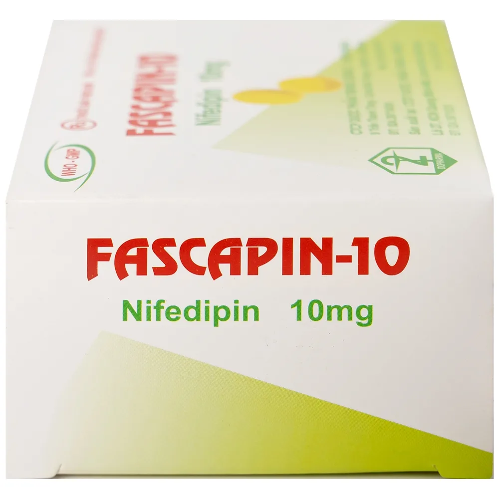 Hình ảnh Thuốc Fascapin-10 Nifedipin Trung Ương 2 dự phòng đau thắt ngực, cao huyết áp (10 vỉ x 10 viên)