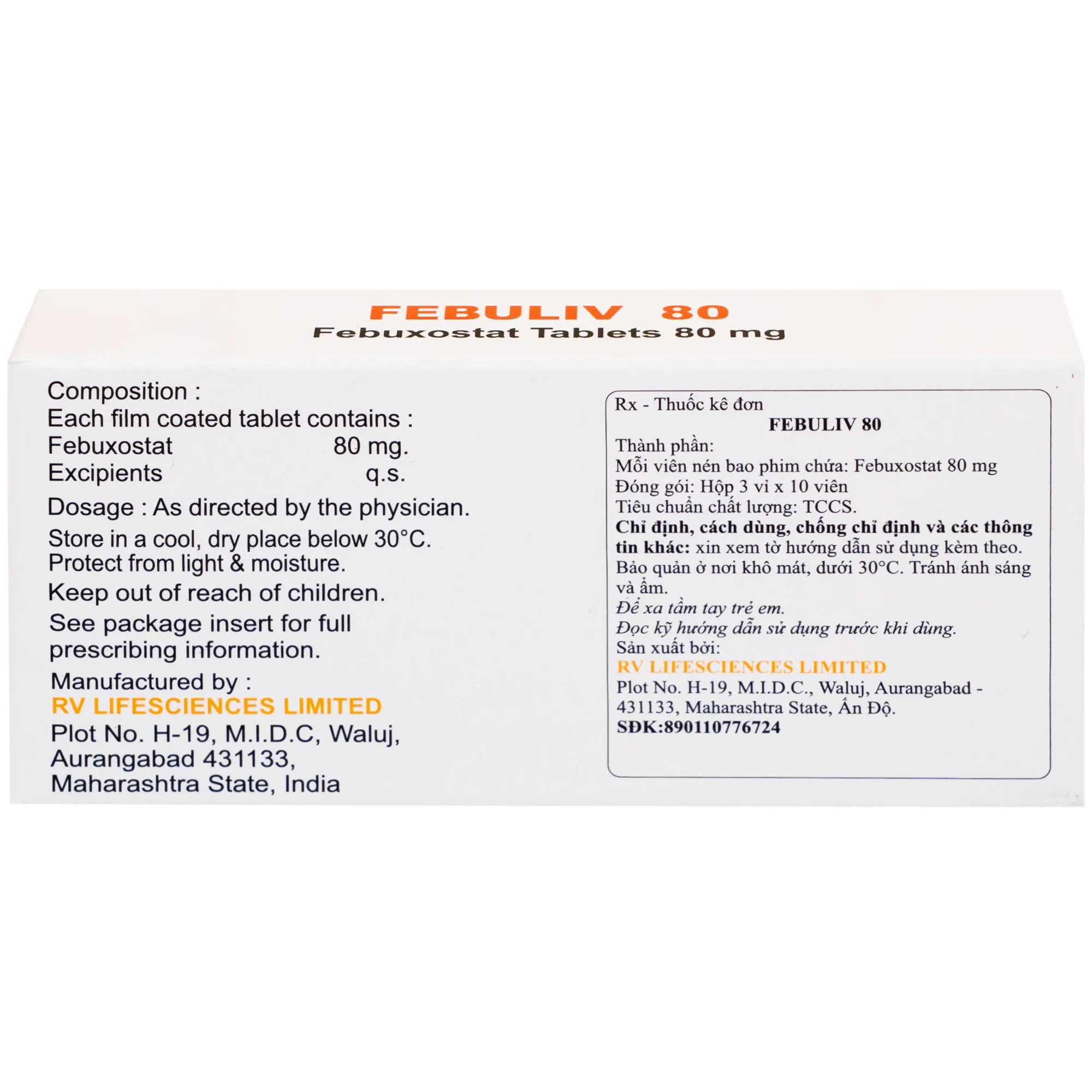 Hình ảnh Thuốc Febuliv 80mg RV điều trị tăng acid uric huyết mạn tính (3 vỉ x 10 viên)