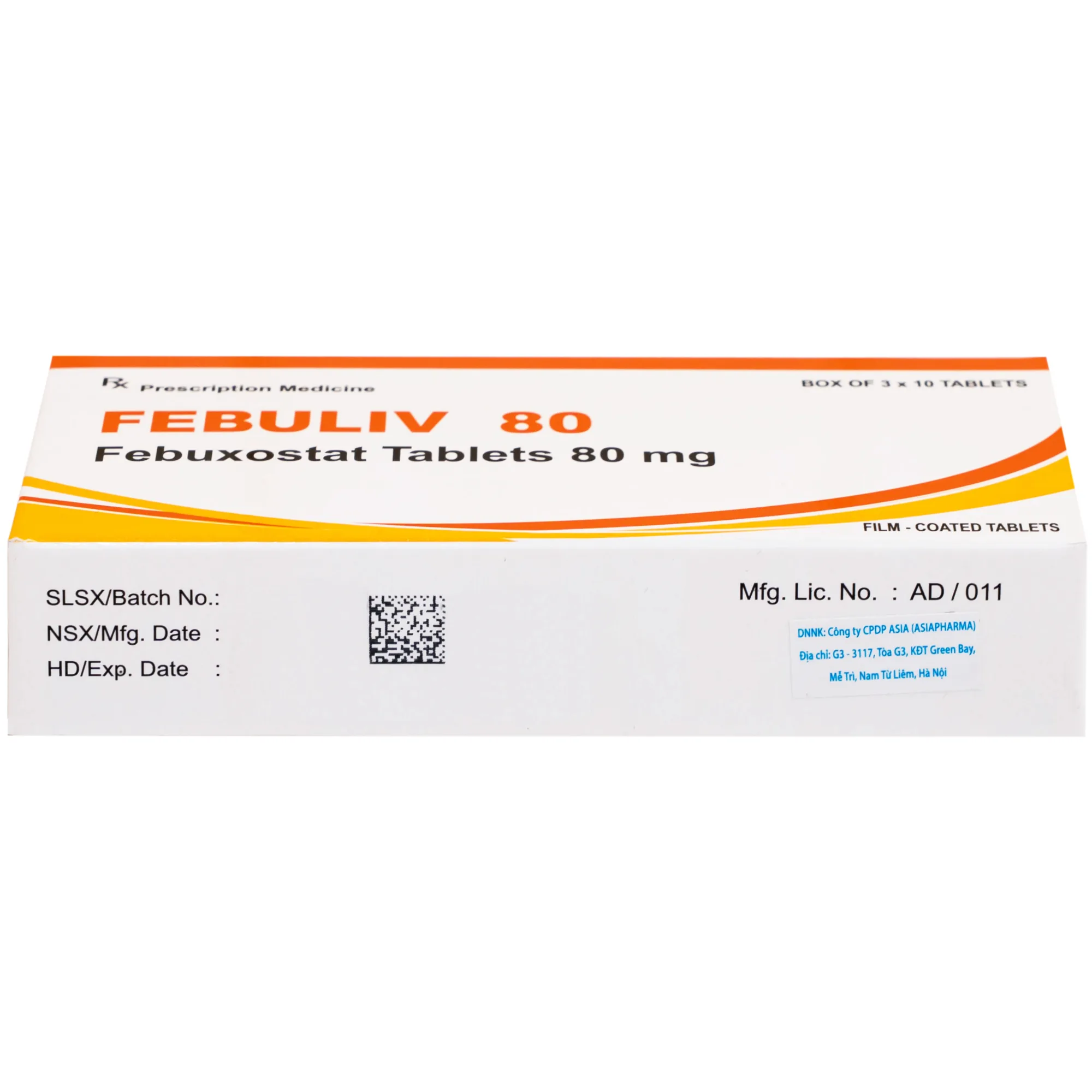 Hình ảnh Thuốc Febuliv 80mg RV điều trị tăng acid uric huyết mạn tính (3 vỉ x 10 viên)