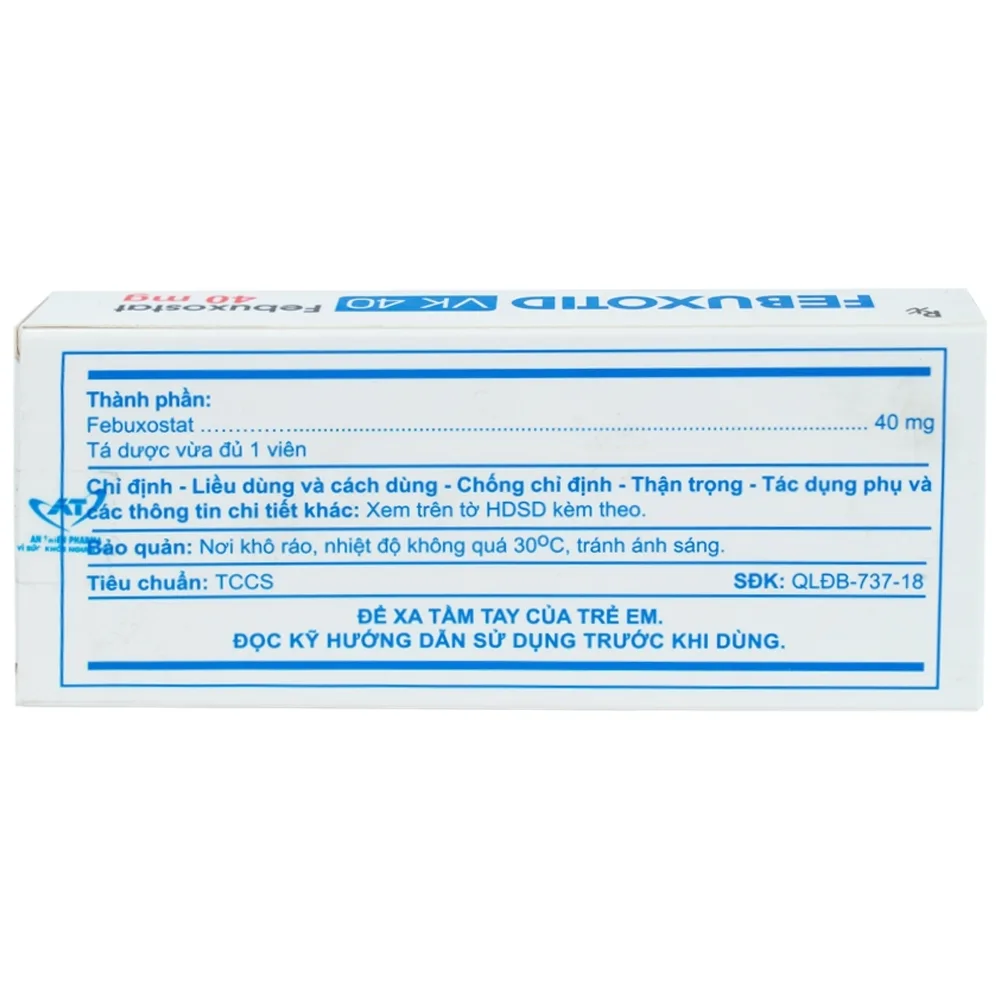 Hình ảnh Thuốc Febuxotid VK 40 An Thiên điều trị tăng acid uric máu mãn tính (3 vỉ x 10 viên)