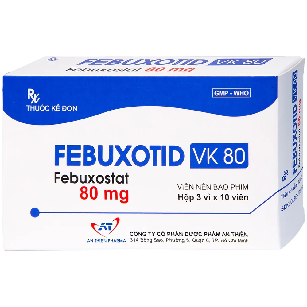 Hình ảnh Thuốc Febuxotid VK 80 An Thiên điều trị tăng acid uric máu mãn tính (3 vỉ x 10 viên)