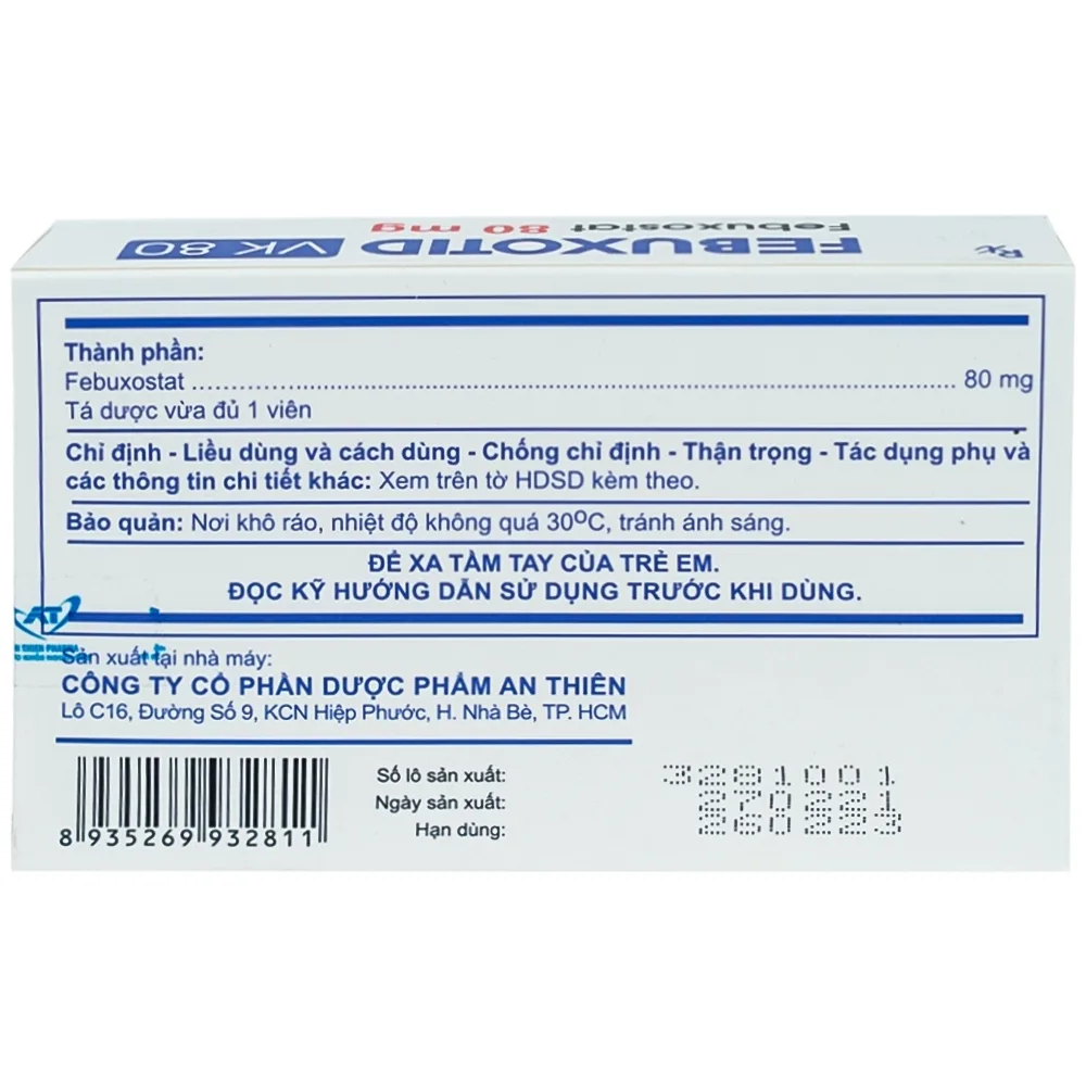 Hình ảnh Thuốc Febuxotid VK 80 An Thiên điều trị tăng acid uric máu mãn tính (3 vỉ x 10 viên)