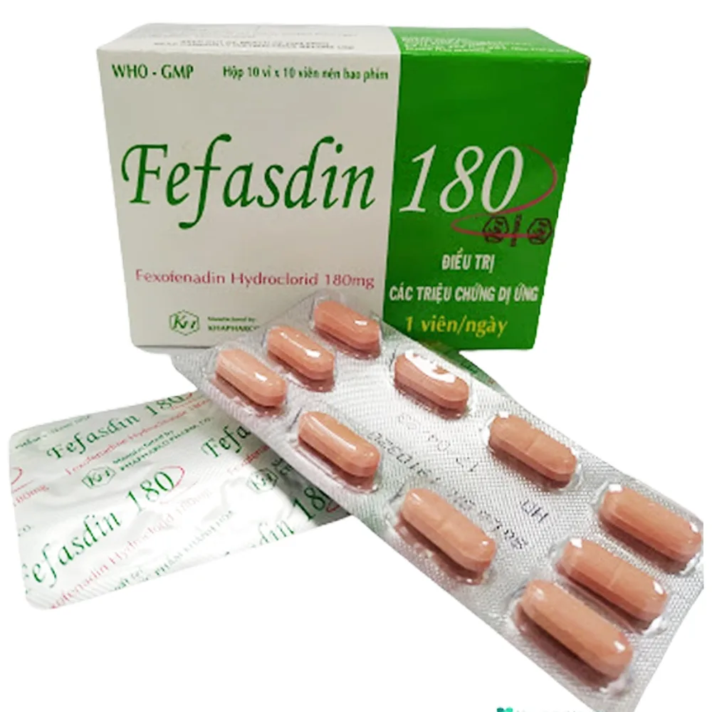 Hình ảnh Thuốc Fefasdin 180 Khapharco điều trị viêm mũi dị ứng, mày đay mạn tính vô căn (10 vỉ x 10 viên)