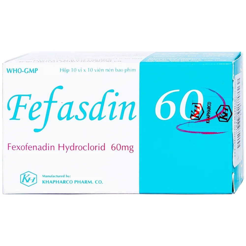 Hình ảnh Thuốc Fefasdin 60 Khapharco điều trị viêm mũi dị ứng, mày đay mạn tính vô căn (10 vỉ x 10 viên)