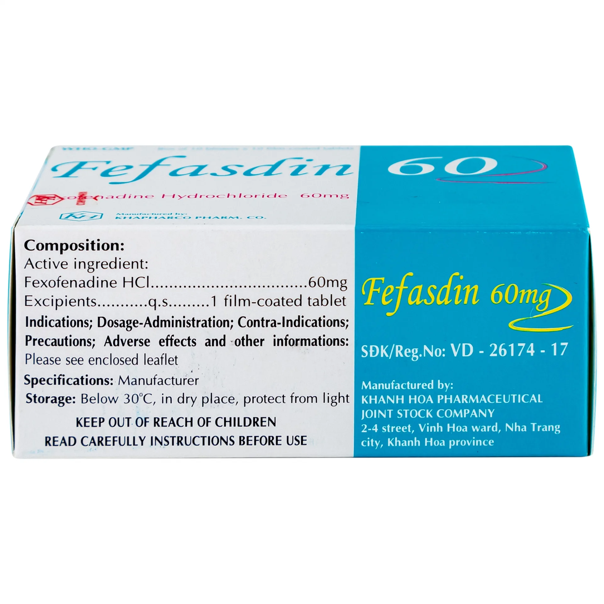 Hình ảnh Thuốc Fefasdin 60 Khapharco điều trị viêm mũi dị ứng, mày đay mạn tính vô căn (10 vỉ x 10 viên)