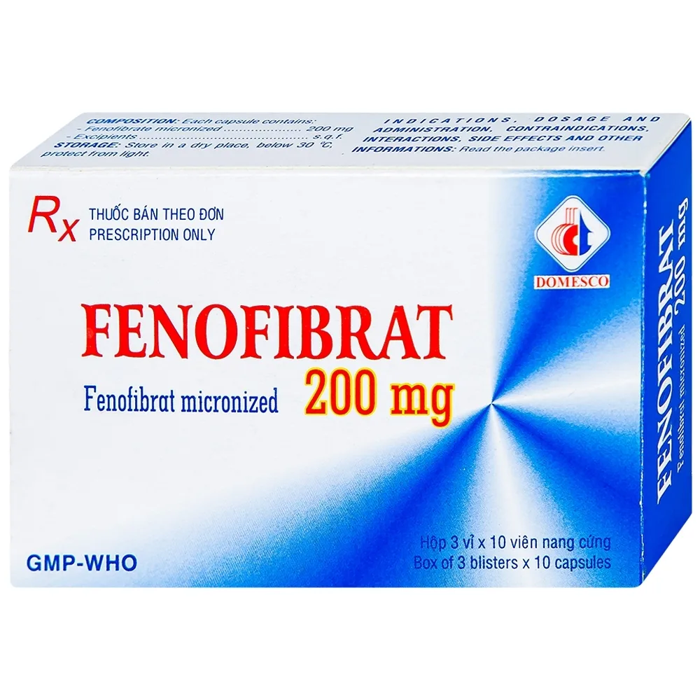 Hình ảnh Thuốc Fenofibrate 200mg Domesco điều trị rối loạn lipoprotein huyết (3 vỉ x 10 viên)