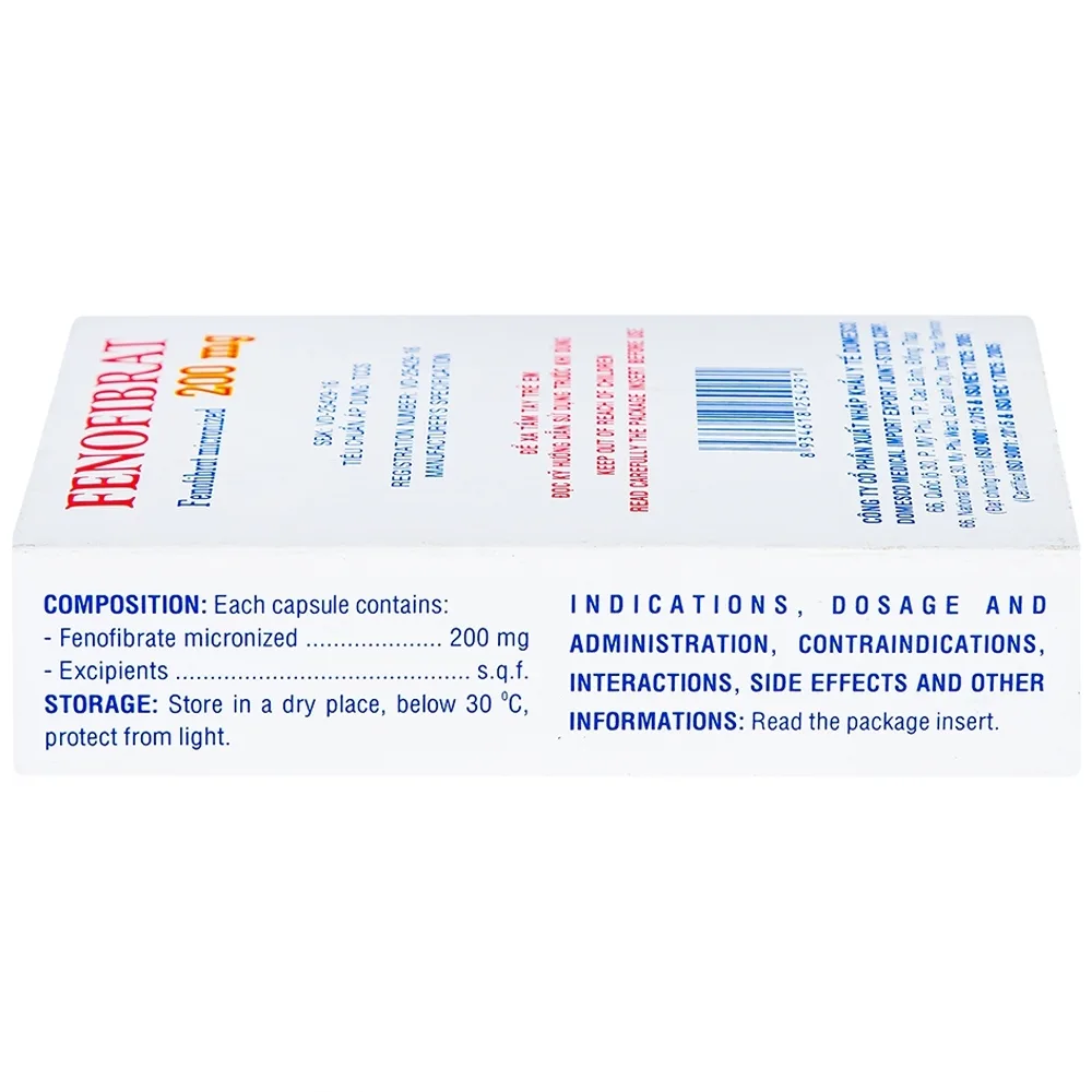 Hình ảnh Thuốc Fenofibrate 200mg Domesco điều trị rối loạn lipoprotein huyết (3 vỉ x 10 viên)