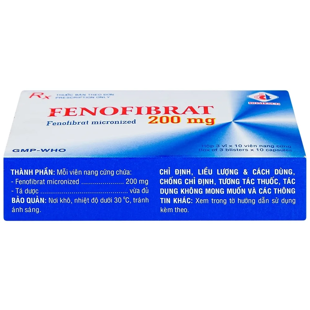 Hình ảnh Thuốc Fenofibrate 200mg Domesco điều trị rối loạn lipoprotein huyết (3 vỉ x 10 viên)