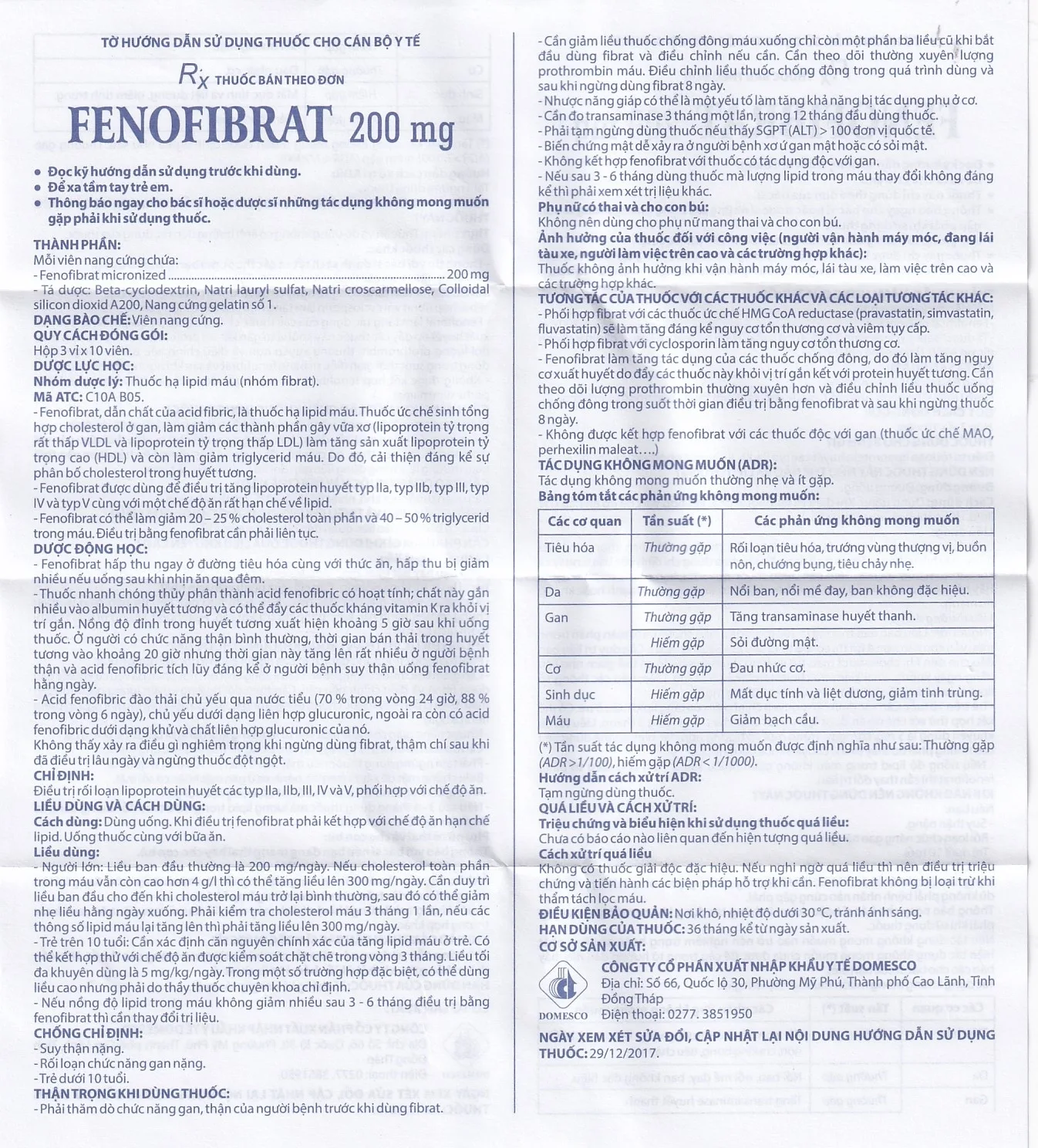 Hình ảnh Thuốc Fenofibrate 200mg Domesco điều trị rối loạn lipoprotein huyết (3 vỉ x 10 viên)