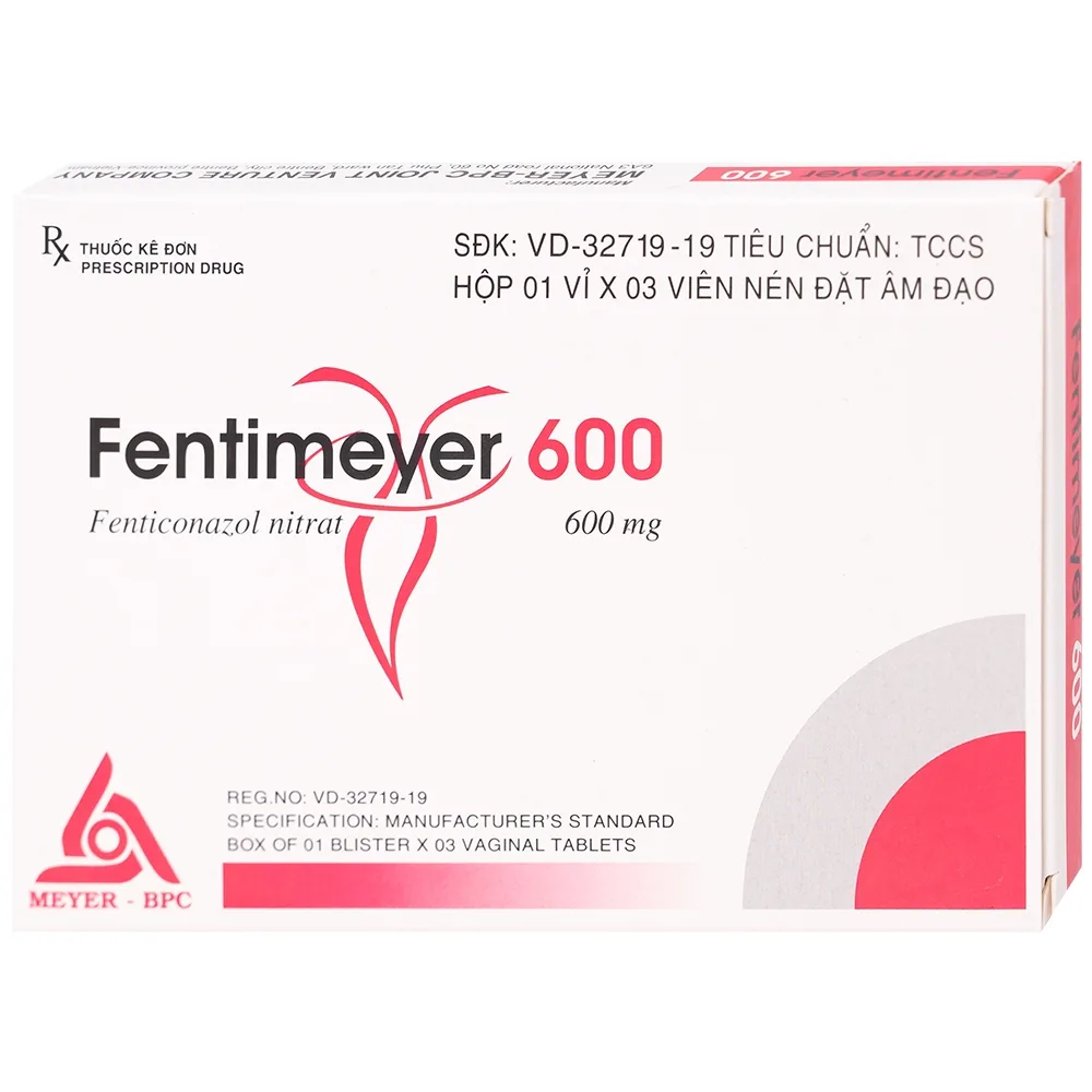 Hình ảnh Viên đặt âm đạo Fentimeyer 600 Meyer-BPC điều trị bệnh nấm Candida sinh dục (1 vỉ x 3 viên)
