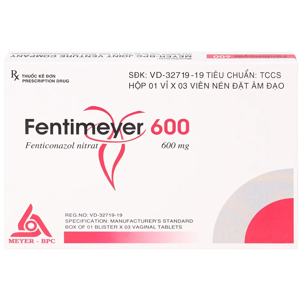 Hình ảnh Viên đặt âm đạo Fentimeyer 600 Meyer-BPC điều trị bệnh nấm Candida sinh dục (1 vỉ x 3 viên)