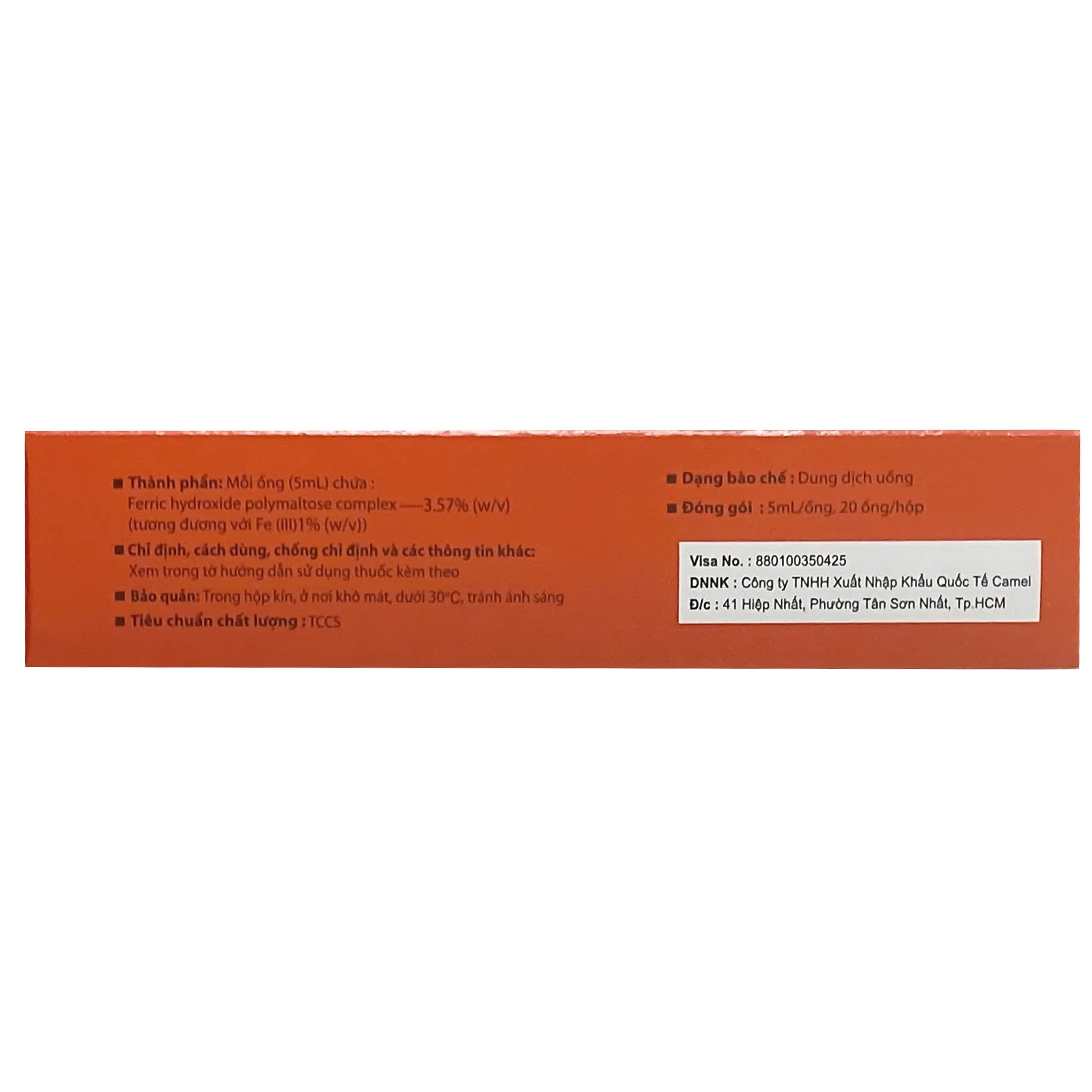 Hình ảnh Dung dịch uống Ferric Hydroxide ngăn ngừa và điều trị thiếu máu do thiếu sắt (20 ống x 5ml)