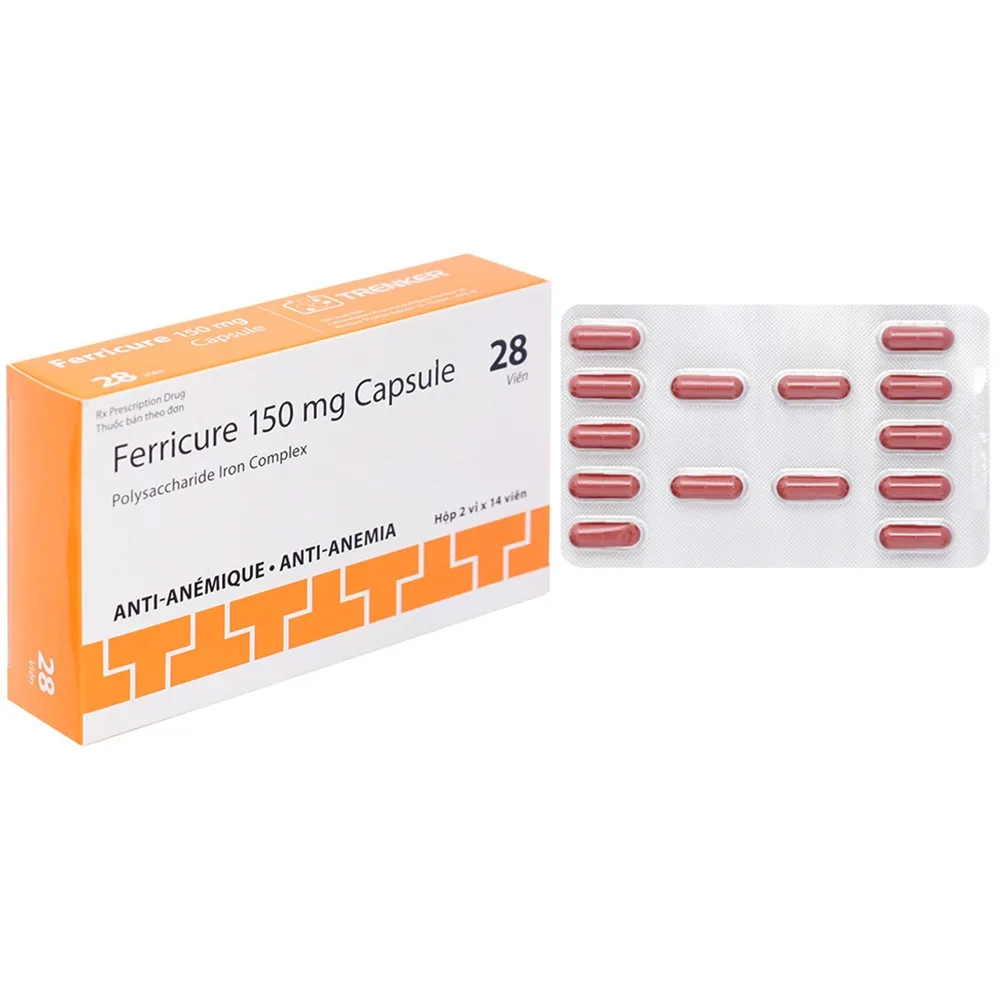 Hình ảnh Thuốc Ferricure 150mg Trenker điều trị thiếu sắt, thiếu máu do thiếu sắt (2 vỉ x 14 viên)