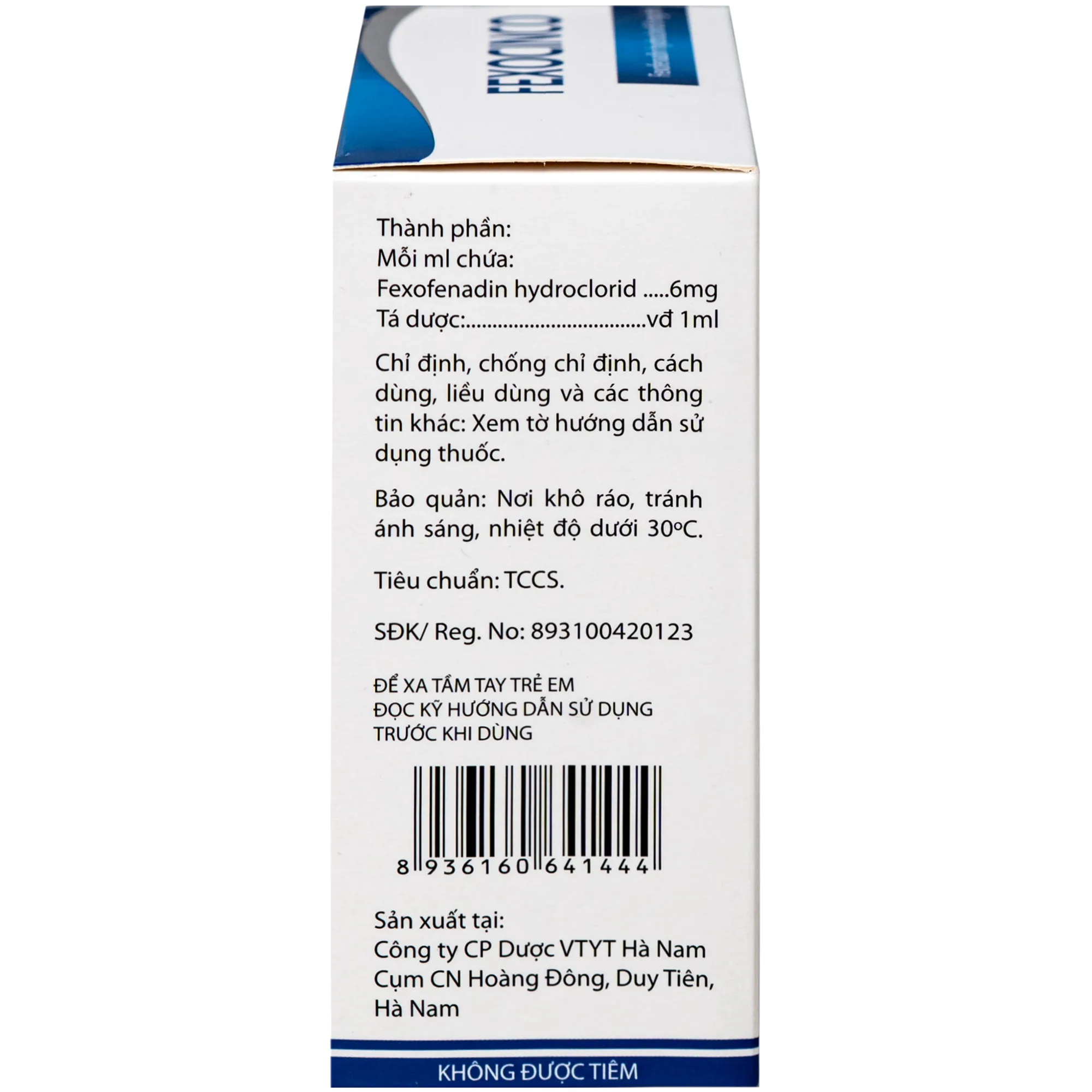 Hình ảnh Thuốc Fexocinco 6mg Hà Nam điều trị triệu chứng viêm mũi dị ứng và mày đay mạn tính (20 ống x 10ml)