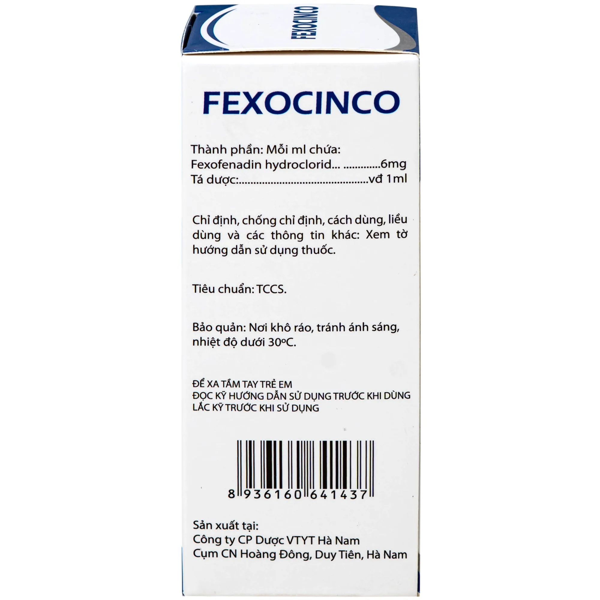 Hình ảnh Thuốc Fexocinco 6mg Hà Nam điều trị triệu chứng viêm mũi dị ứng theo mùa và mày đay mạn tính (60ml)