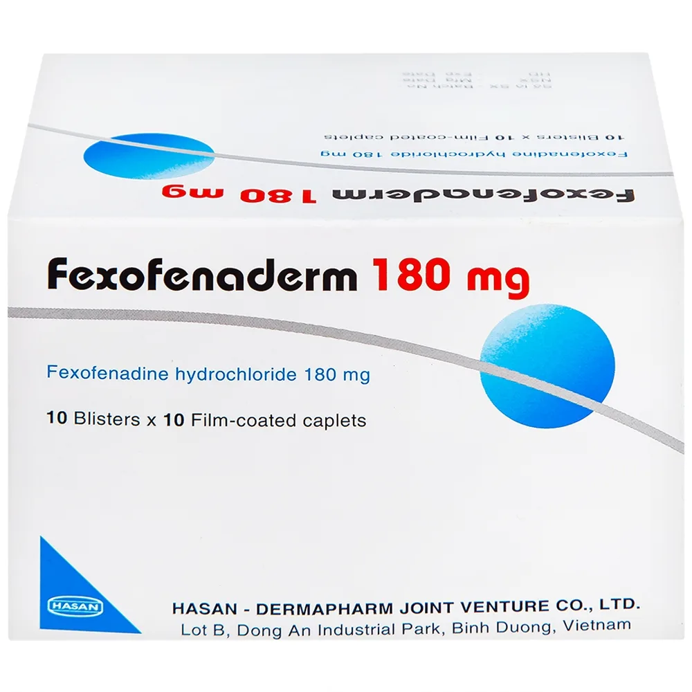 Hình ảnh Thuốc Fexofenaderm 180mg Hasan điều trị viêm mũi dị ứng theo mùa, mày đay mạn tính vô căn (10 vỉ x 10 viên)