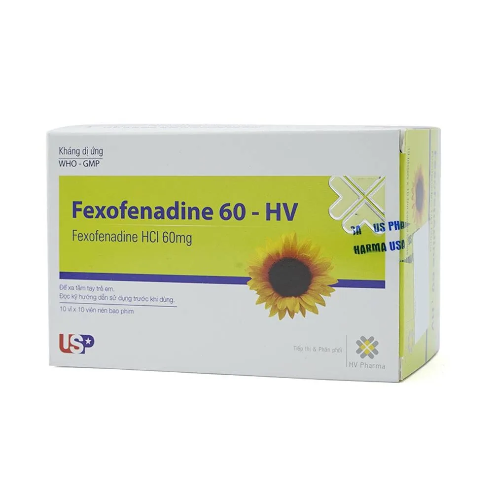 Hình ảnh Thuốc Fexofenadine 60 - HV điều trị viêm mũi dị ứng theo mùa, mày đay vô căn mạn tính (10 vỉ x 10 viên)