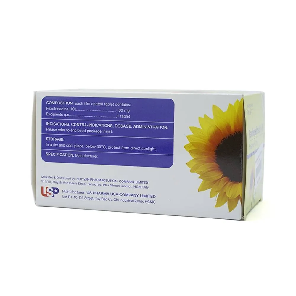 Hình ảnh Thuốc Fexofenadine 60 - HV điều trị viêm mũi dị ứng theo mùa, mày đay vô căn mạn tính (10 vỉ x 10 viên)