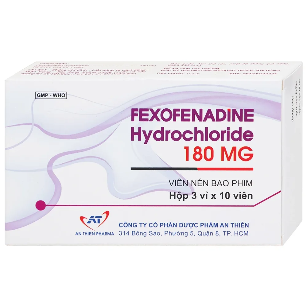 Hình ảnh Thuốc Fexofenadine Hydrochloride 180mg An Thiên điều trị viêm mũi dị ứng theo mùa (3 vỉ x 10 viên)
